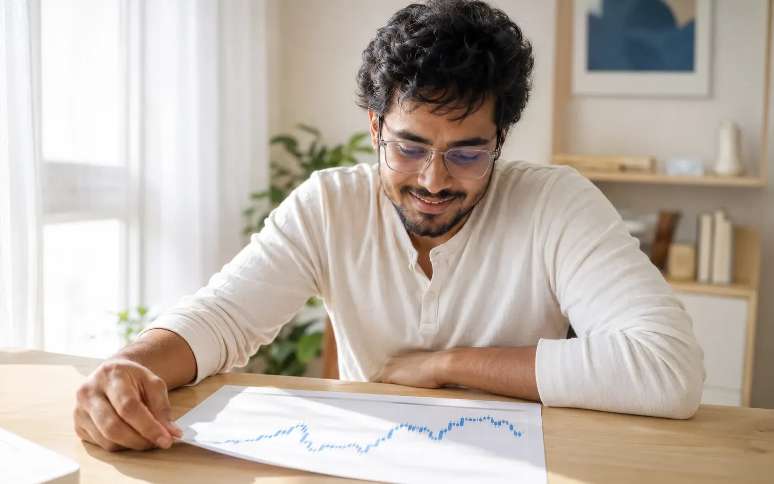 An Indian trader looking at a long-term crypto chart that shows a rising and falling cycle pattern