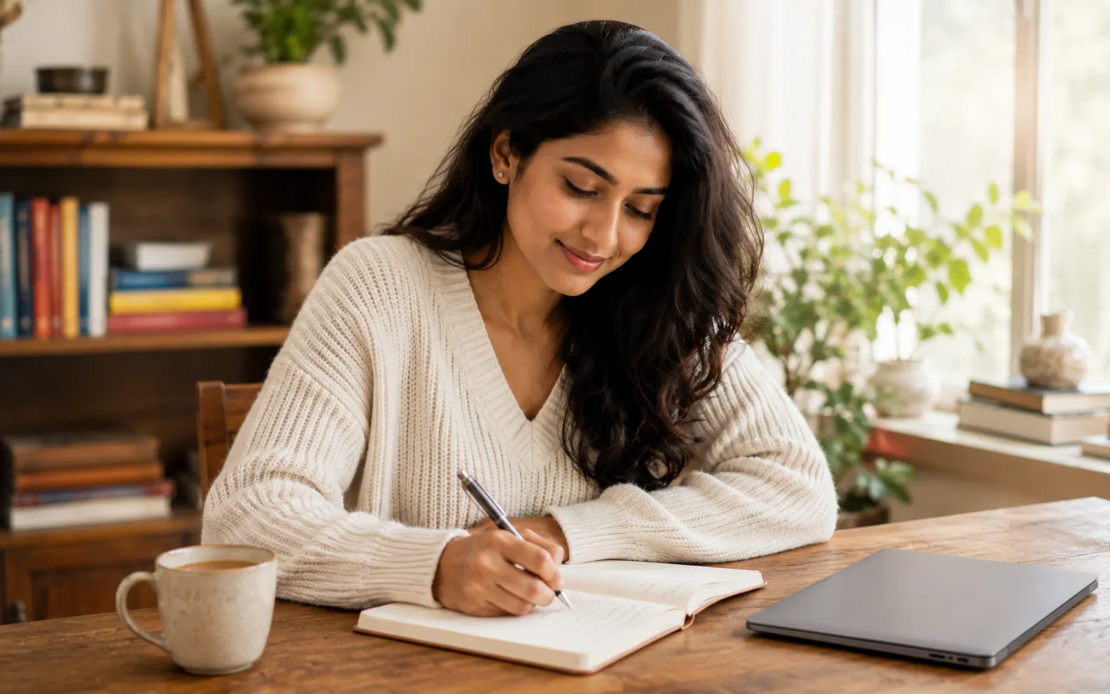 Beginner trader reviewing a handwritten trade journal to learn from past mistakes