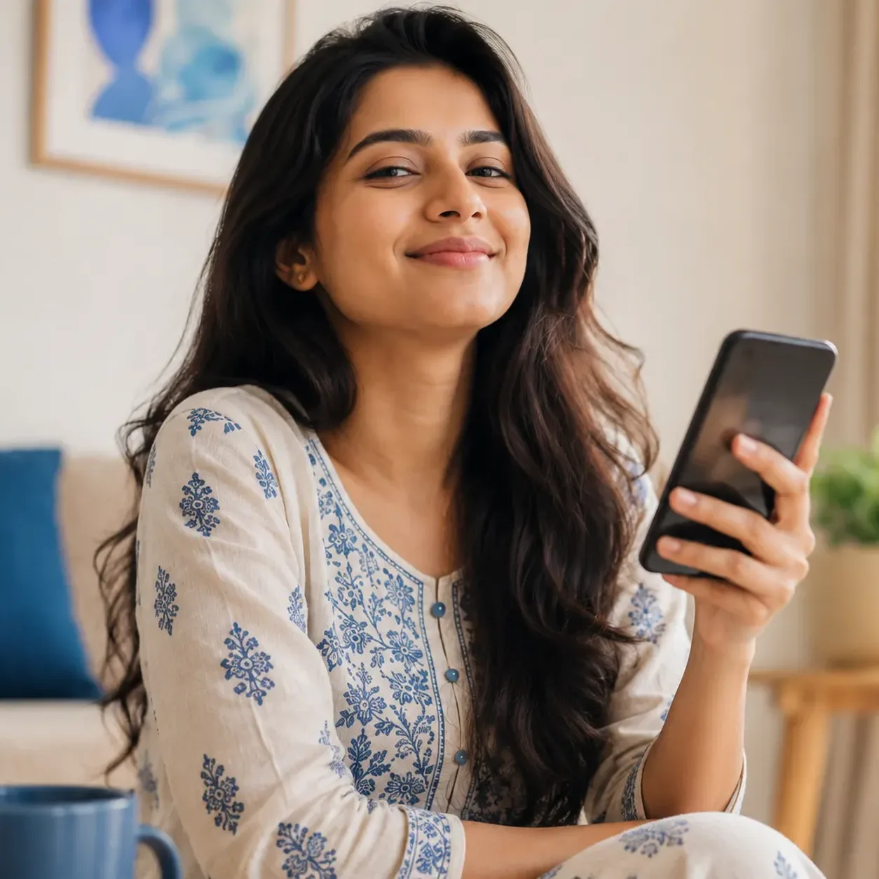 A trader smiling confidently at a phone showing an extreme greed reading, ignoring the warning